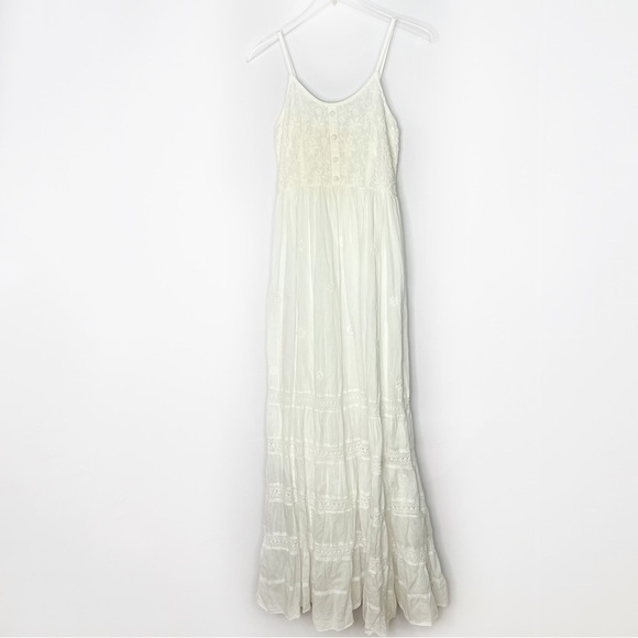 Roberta Freymann Vintage White Tiered Maxi Dress Sleeveless Embroidered Boho XS - Picture 1 of 8